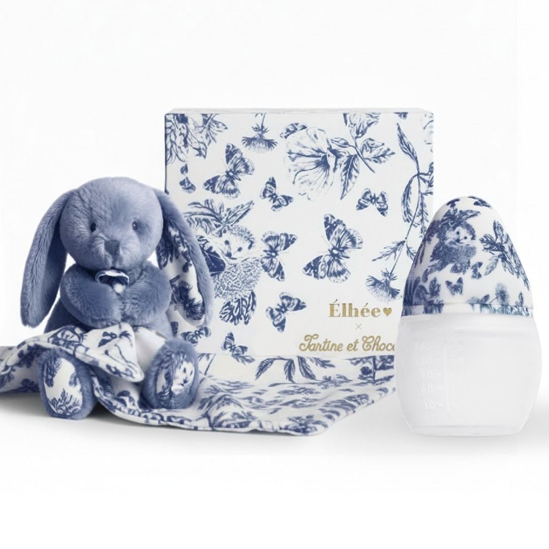 Coffret Biberon + Doudou | Tartine et Chocolat "Toile de Jouy" Bleu - Élhée