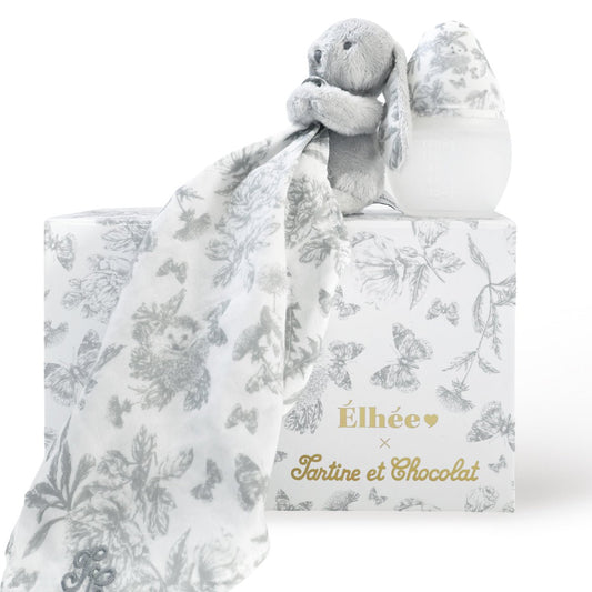 Coffret Biberon + Doudou | Tartine et Chocolat "Toile de Jouy" Gris - Élhée