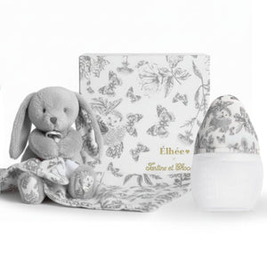 Coffret Biberon + Doudou | Tartine et Chocolat "Toile de Jouy" Gris - Élhée