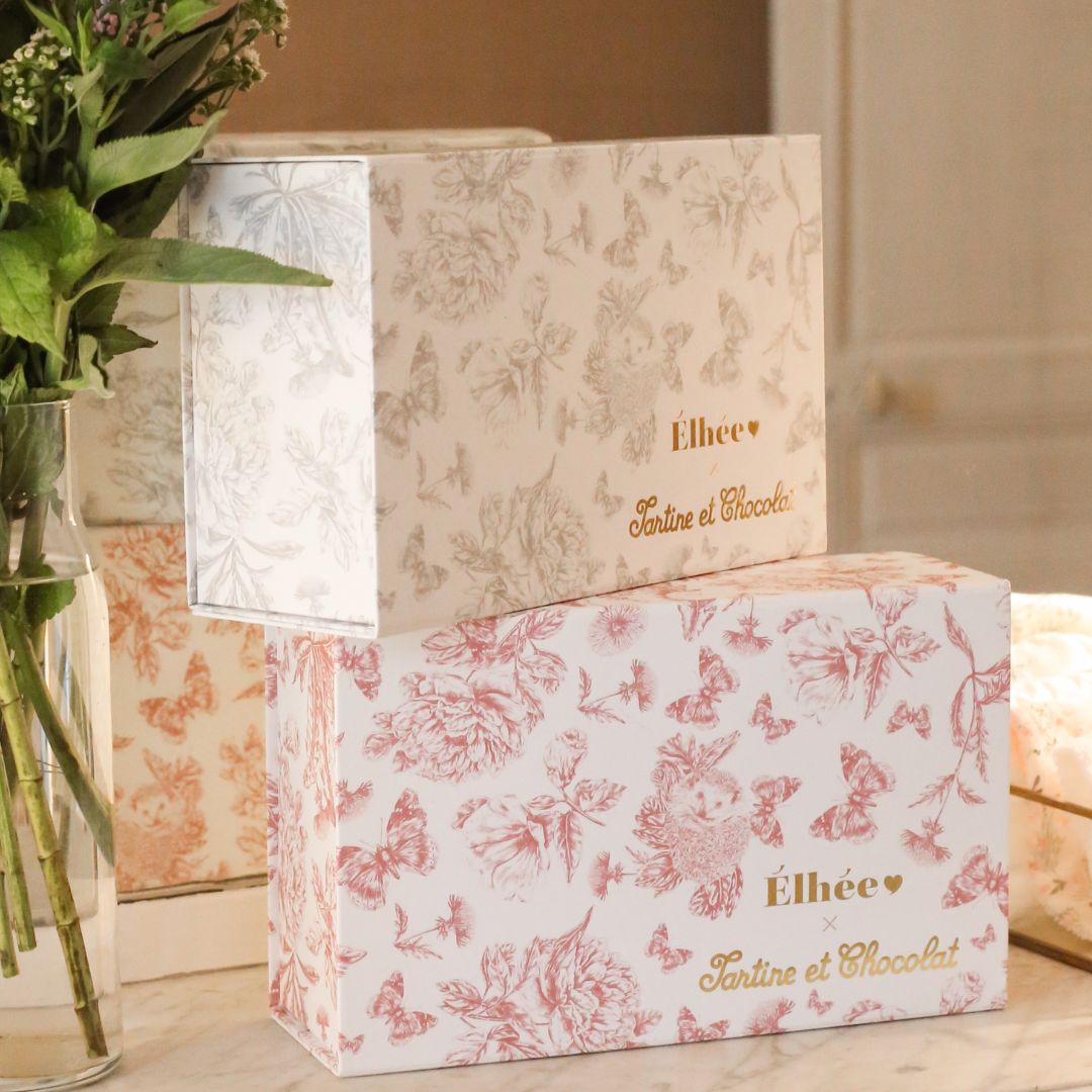 Coffret Biberon + Doudou | Tartine et Chocolat "Toile de Jouy" Terracotta - Élhée