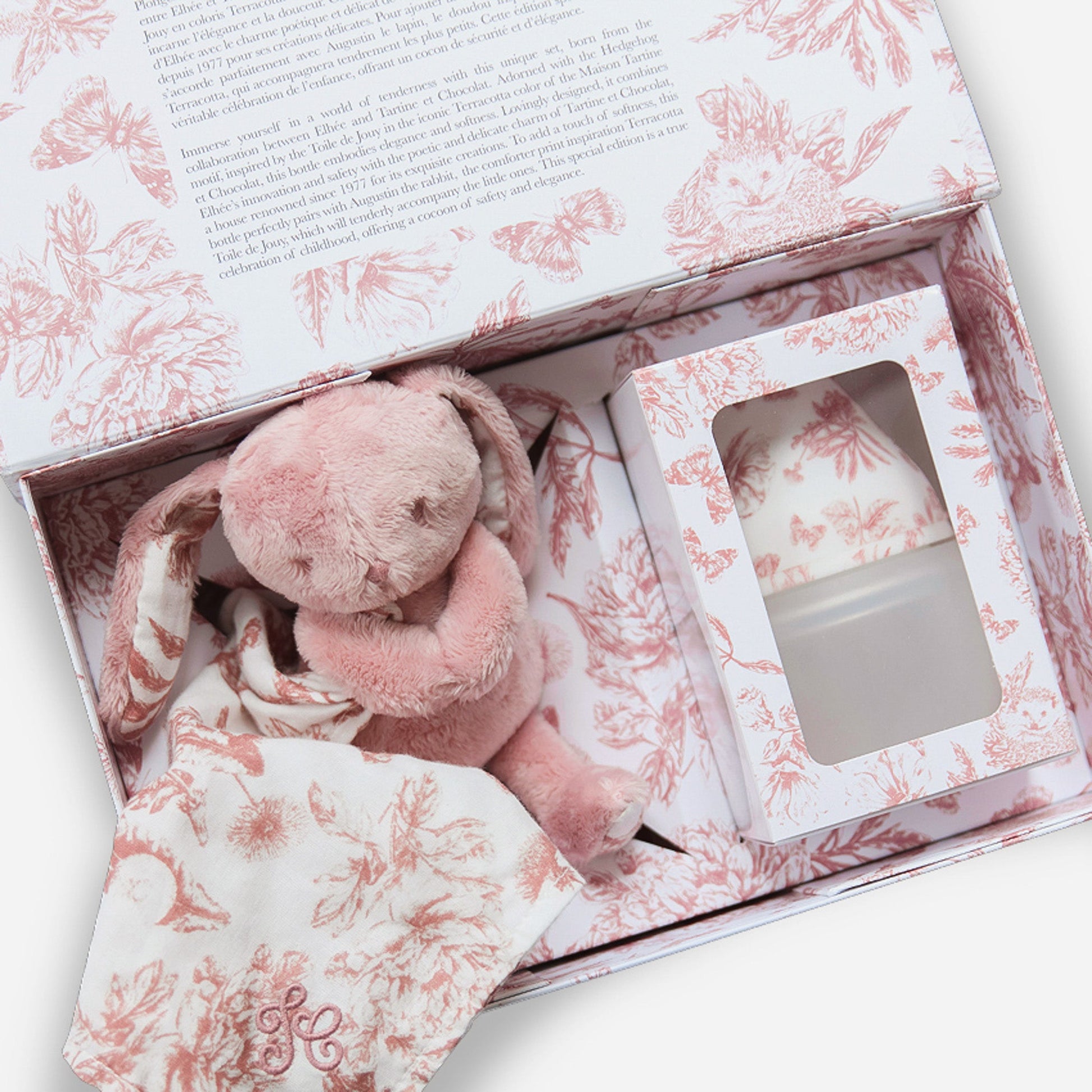 Coffret Biberon + Doudou | Tartine et Chocolat "Toile de Jouy" Terracotta - Élhée