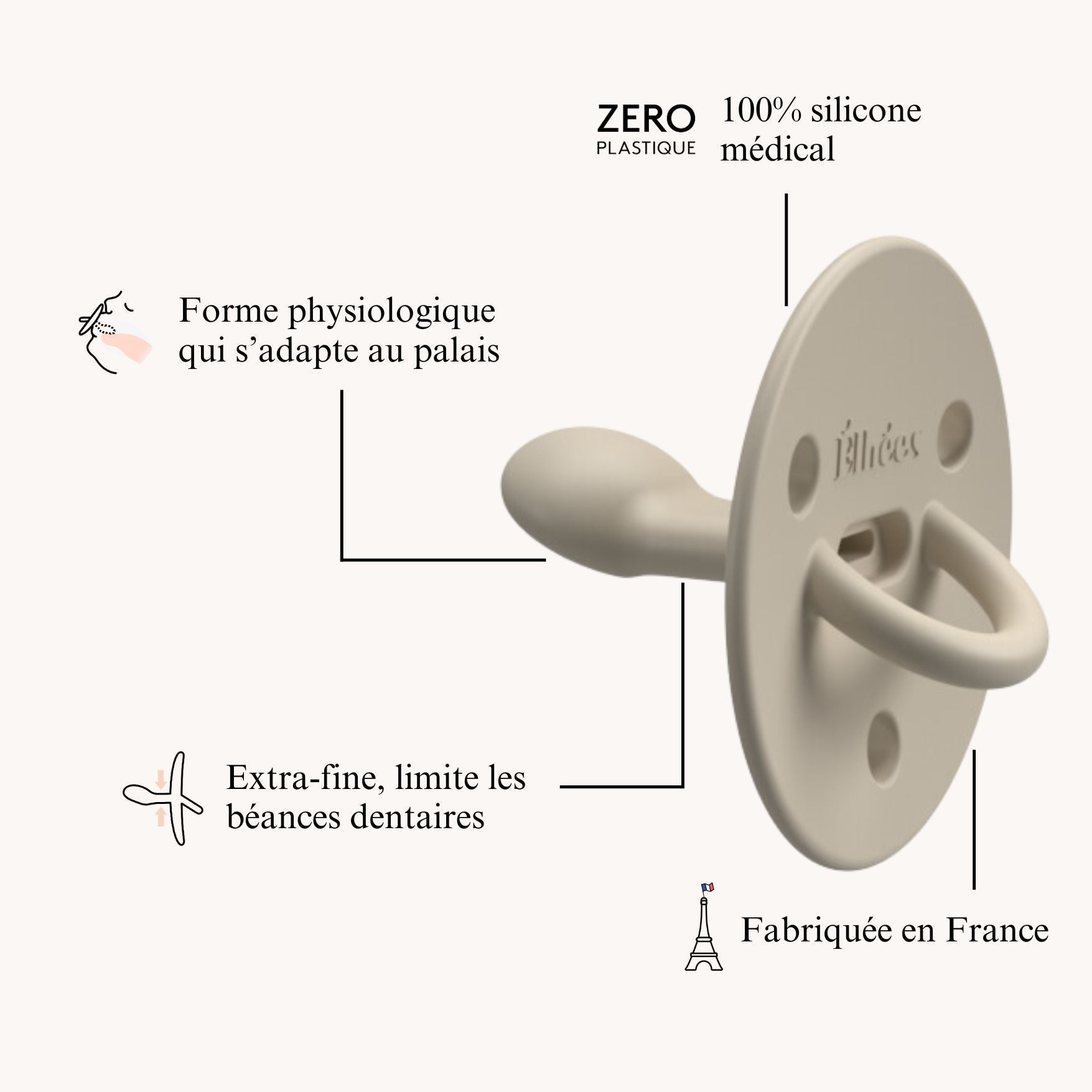 Pack de 3 de Sucettes Buddy | 100% Silicone Médical - Élhée